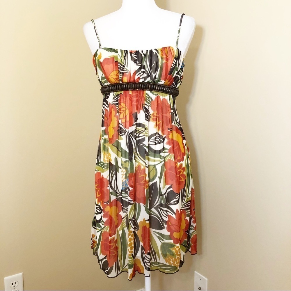 City Triangles Floral Wood Bead Trim Dress - Small